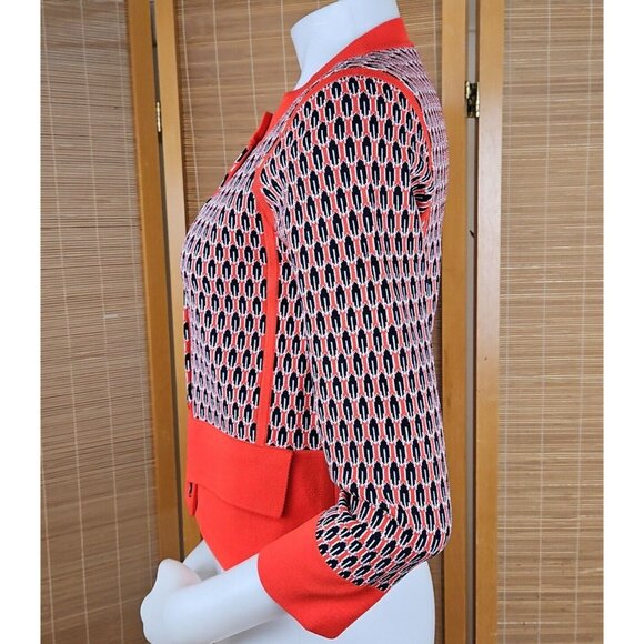 Ann Taylor Retro Geo Print Sweater Womens Small Coral 3/4 Sleeve Jacket Cardigan - Picture 3 of 11